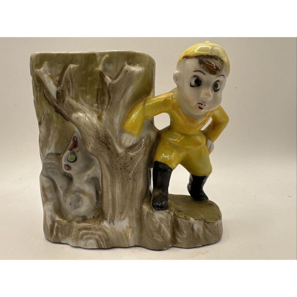 Vintage Made In Japan Planter Flower Pot Boy And Squirrel In A Tree